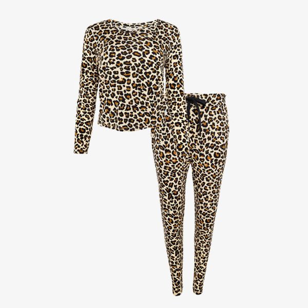 Lana Leopard Tan Women’s Long Sleeve Scoop Loungewear