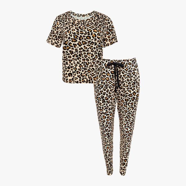Lana Leopard Tan Women’s Short Sleeve Scoop Loungewear