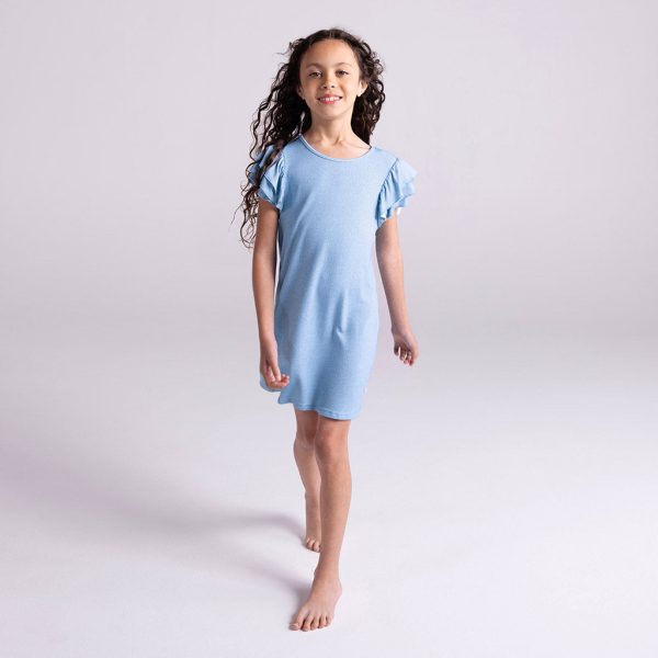 Light Blue Denim French Terry Ruffled Dress