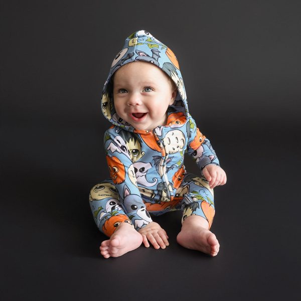 Little Monsters French Terry Zippered Hooded Romper